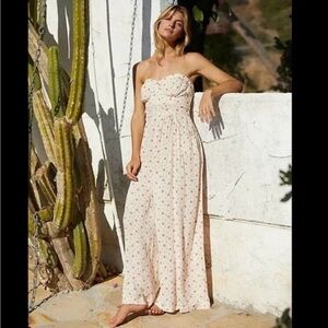 Free People Strapless Floral Jumpsuit in Cream